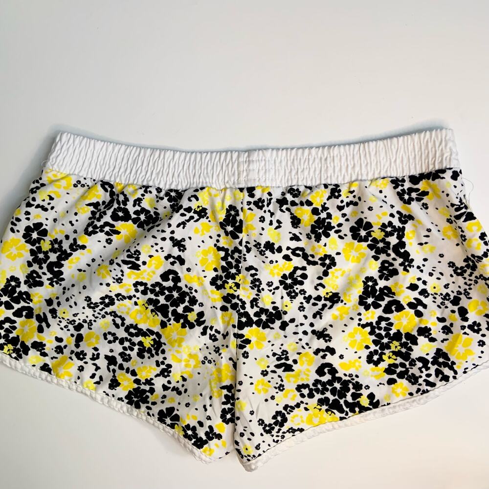 Y2K Hula Honey Yellow Black Floral Low Rise Cheeky Athletic Swim Shorts Medium